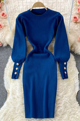 Robe pull élégante en maille élastique à manches bouffantes